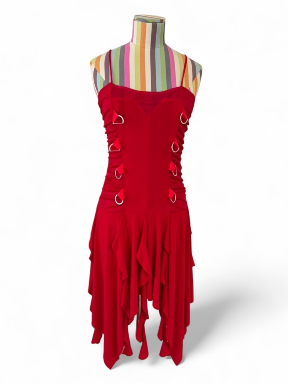 Vintage Vizio Red Corset Style Jellyfish Hem Dress Ruched Sides Stretchy